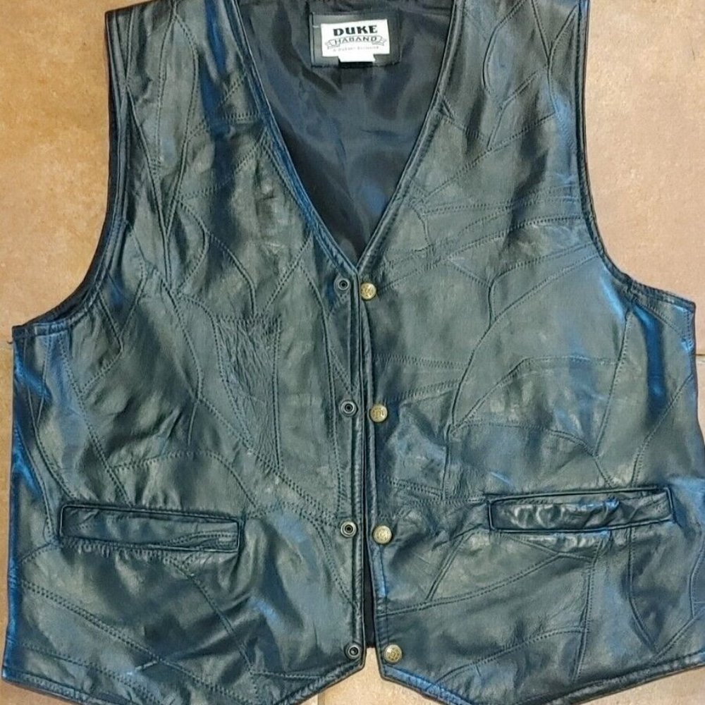Duke Haband Vintage Patchwork Vest Men's LARGE Leather Black Motorcycle Riding
